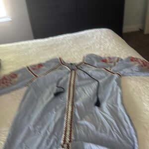 Striped Dress with Embroidered Sleeves